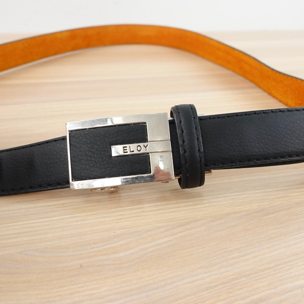 Italian Black Leather Dress Belt Mens 40 LARGE Slide No Holes Ratchet Japan ELOY